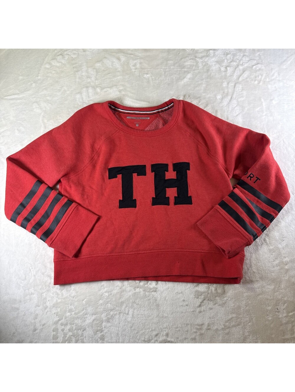 Tommy Hilfiger Sport Red TH Logo Sweatshirt Size Large Women's Vintage